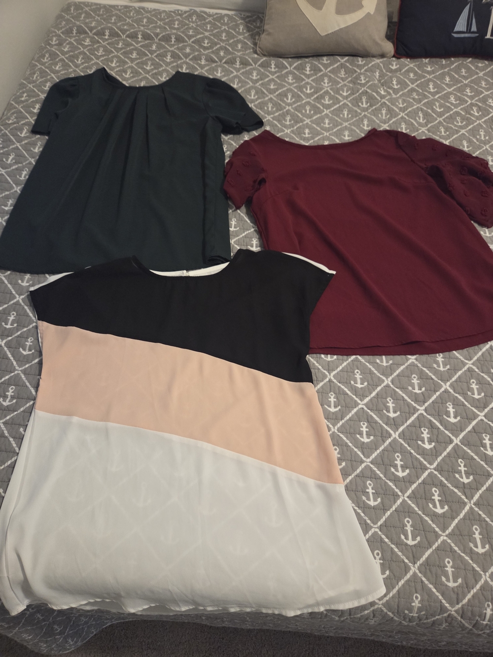 Colorblock Black Blush White Top + Dark Green & Burgundy Blouses - Trio